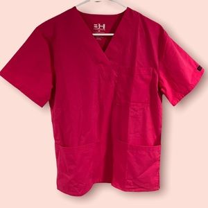 BH BEVERLY HILLS scrubs v-neck 3 pockets ceil Red  XS.